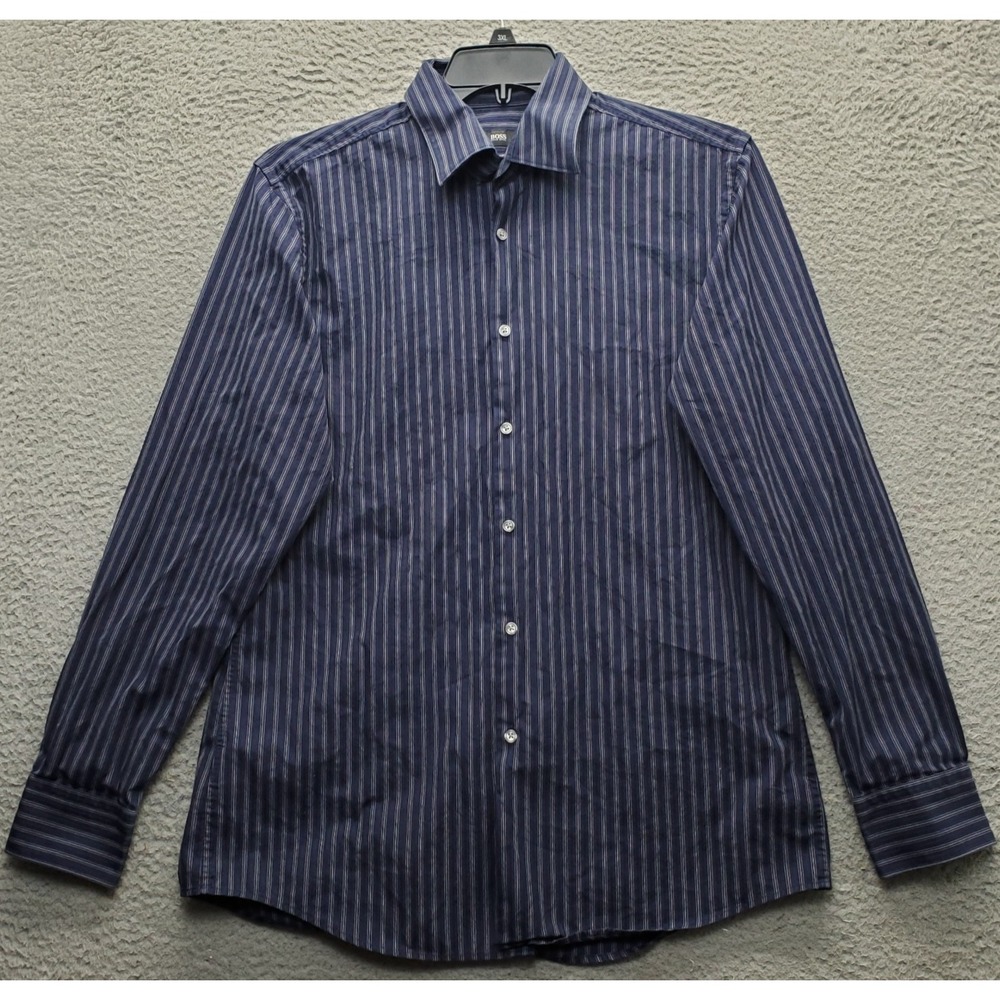 HUGO BOSS Dress Shirt Men 16 Multi Striped Formal Slim-Fit Long Sleeve Button-Up - Picture 1 of 9
